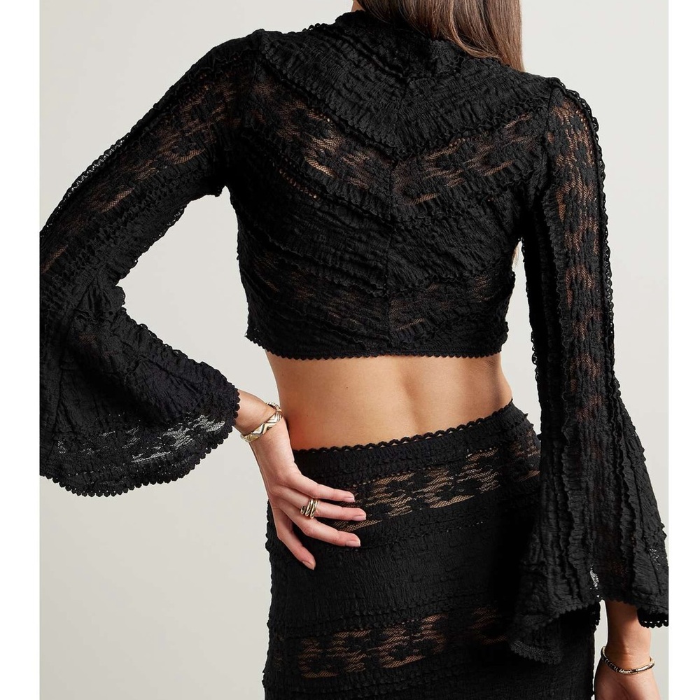 Charo Ruiz Black Cropped Lace Top with Flared Sleeves - Picture 3 of 8